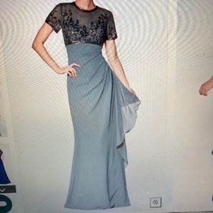 Empire bodice gown with short sleeves and jewel neckline